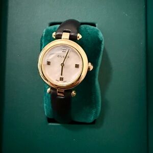 Gucci Gold and Black Leather Watch